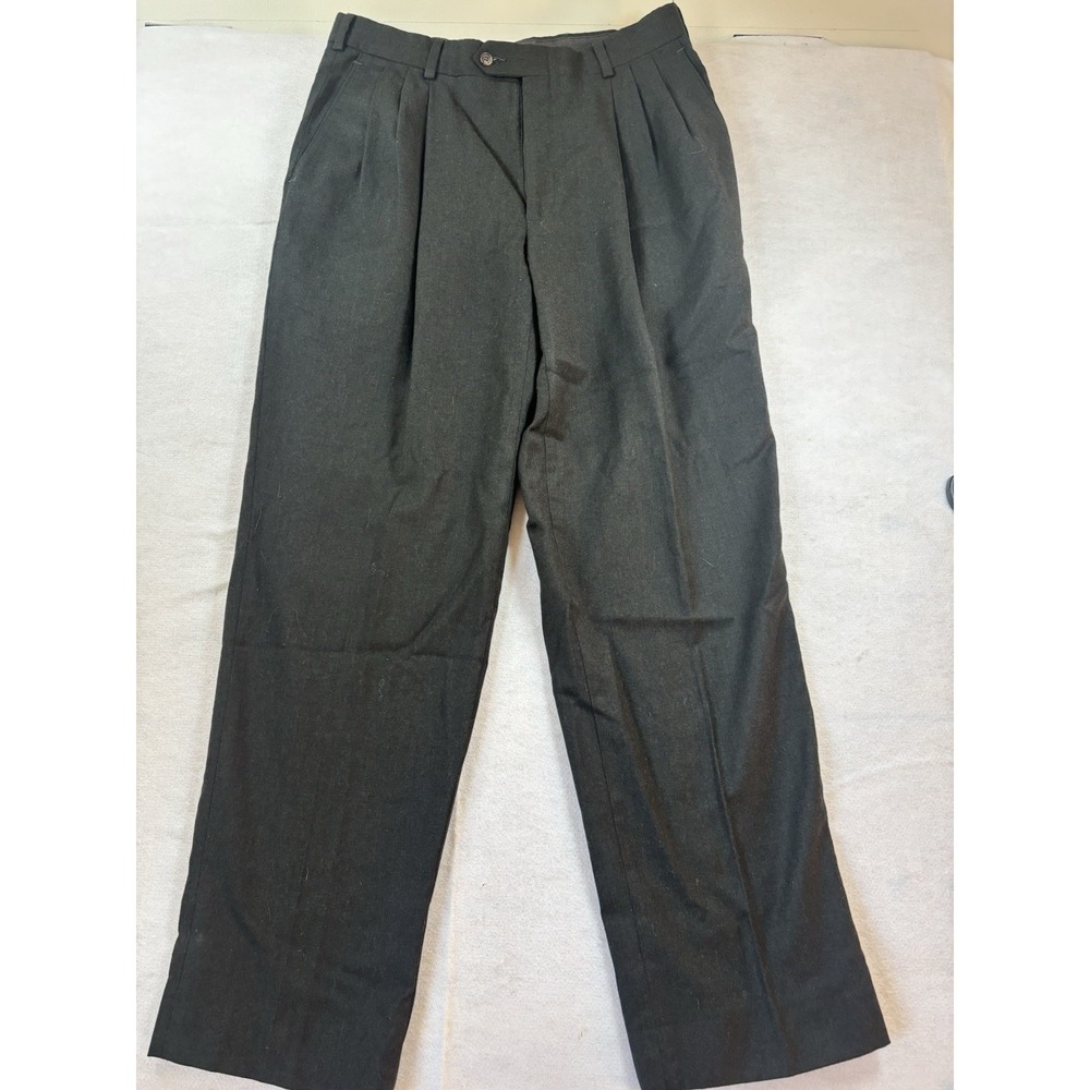 Austin Reed 100% Wool Dress Pants Men 33x32 Dark Grey Pleated Trousers